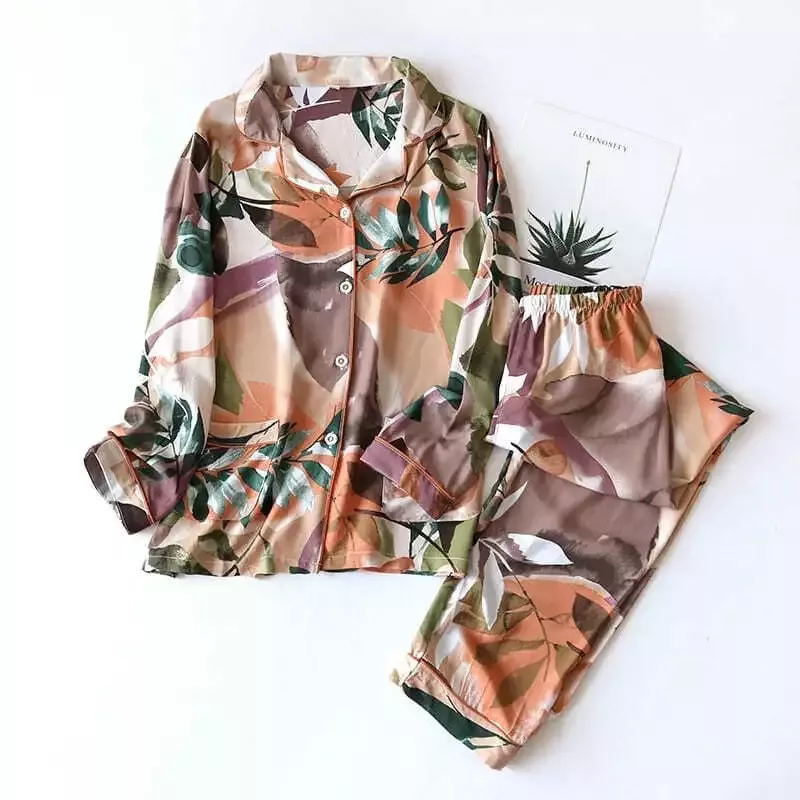 Pyjama Satin Fleuri Multicolore