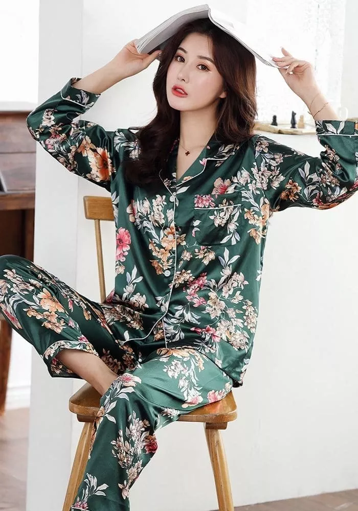 Pyjama Femme Satin Vert